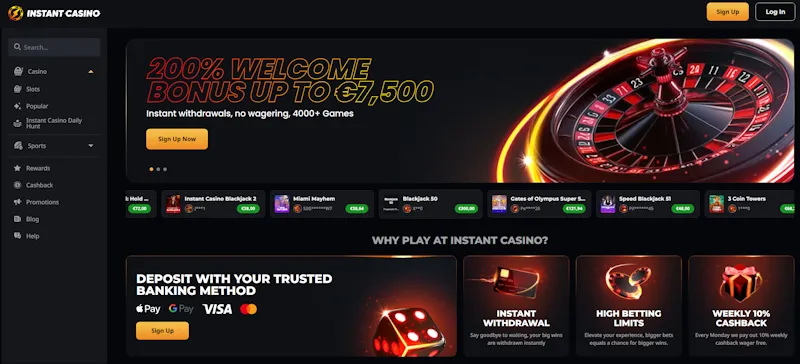 Instant Casino – Casino ohne 1 Euro Limit für Krypto-Spieler